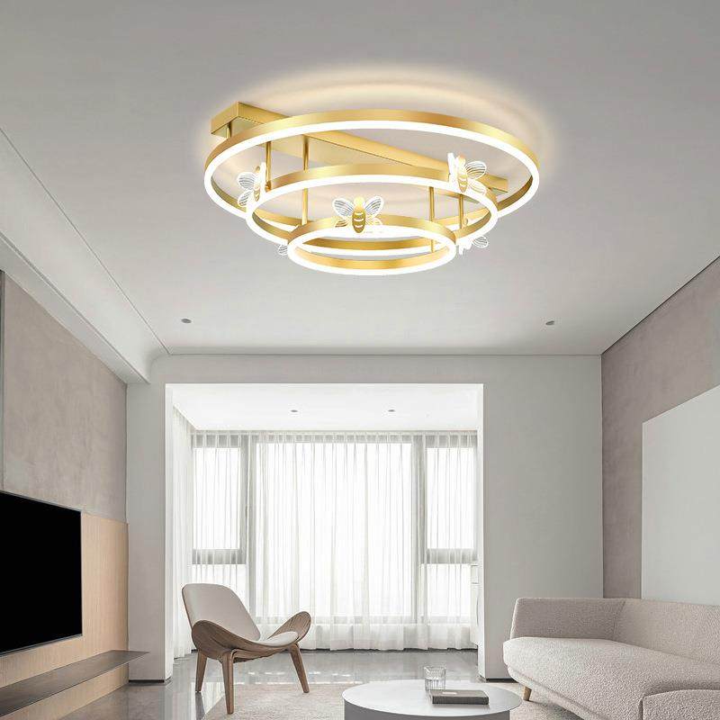 客厅灯2021新款创意蜜蜂吸顶灯简约现代铝材圆环卧室智能调光灯具