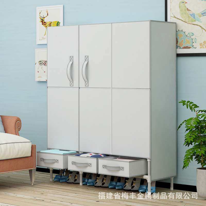 代发开门型简易布衣柜家用挂衣服布艺衣橱112CM配送3个收纳盒