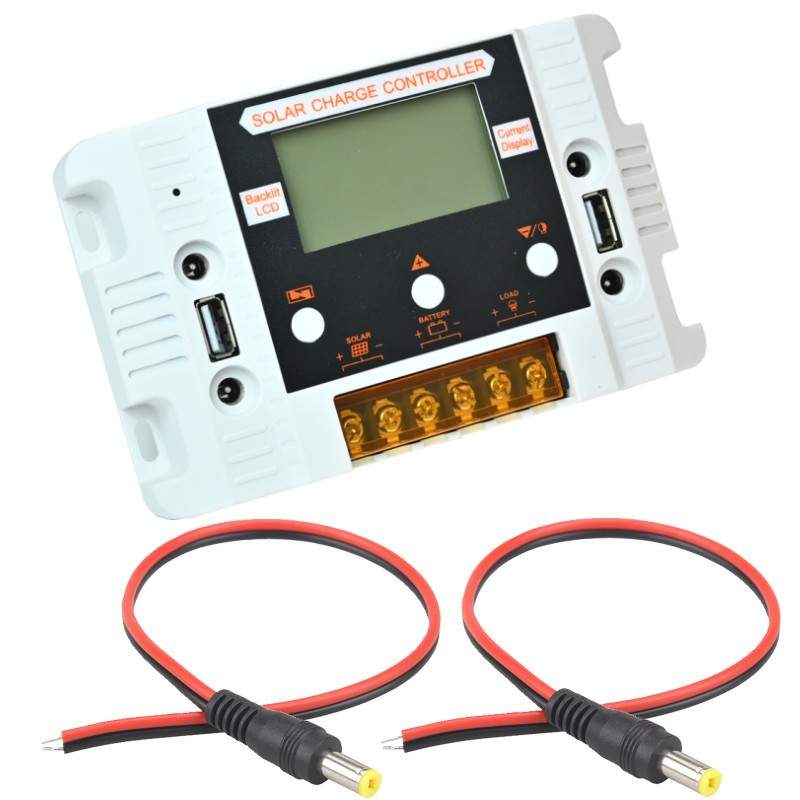 LCD背光显示太阳能控制器12V24V30A夜光屏DC孔太阳能充放电控制器