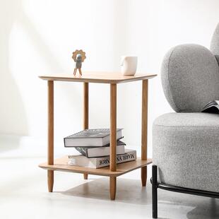 北欧实木沙发边几简约家用客厅角几方形双层小茶几极简卧室床头柜