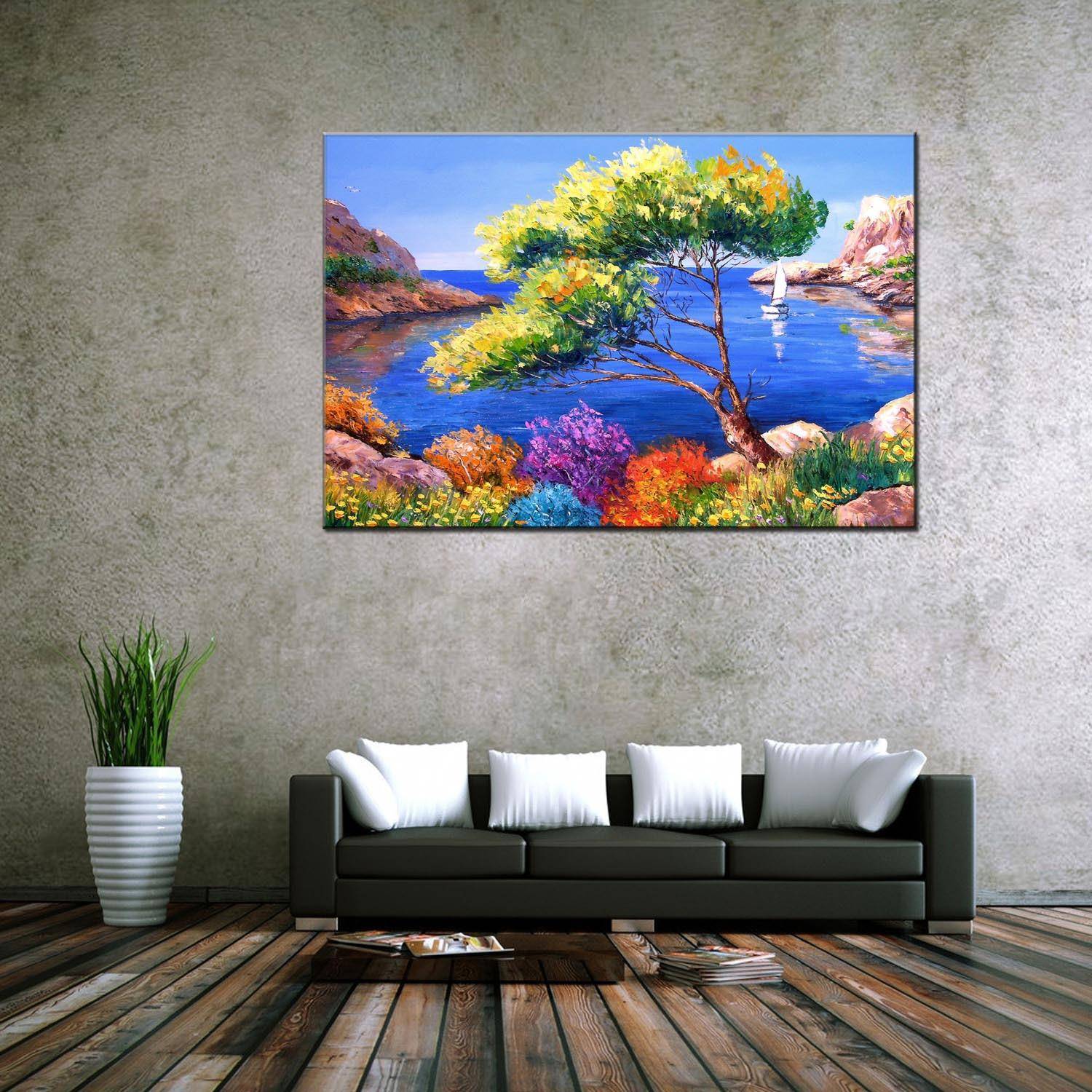 装饰油画外贸帆布画风景油画带框油画家装店面油画