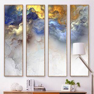 圣仕新中式挂画装饰画客厅玄关抽象画创意彩云走廊组合四联竖版