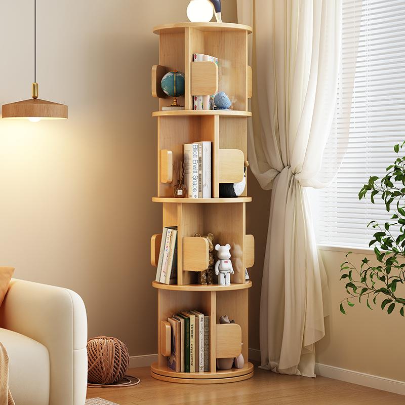 实木转角书架墙角置物架家用书柜多层收纳架落地多功能旋转储物
