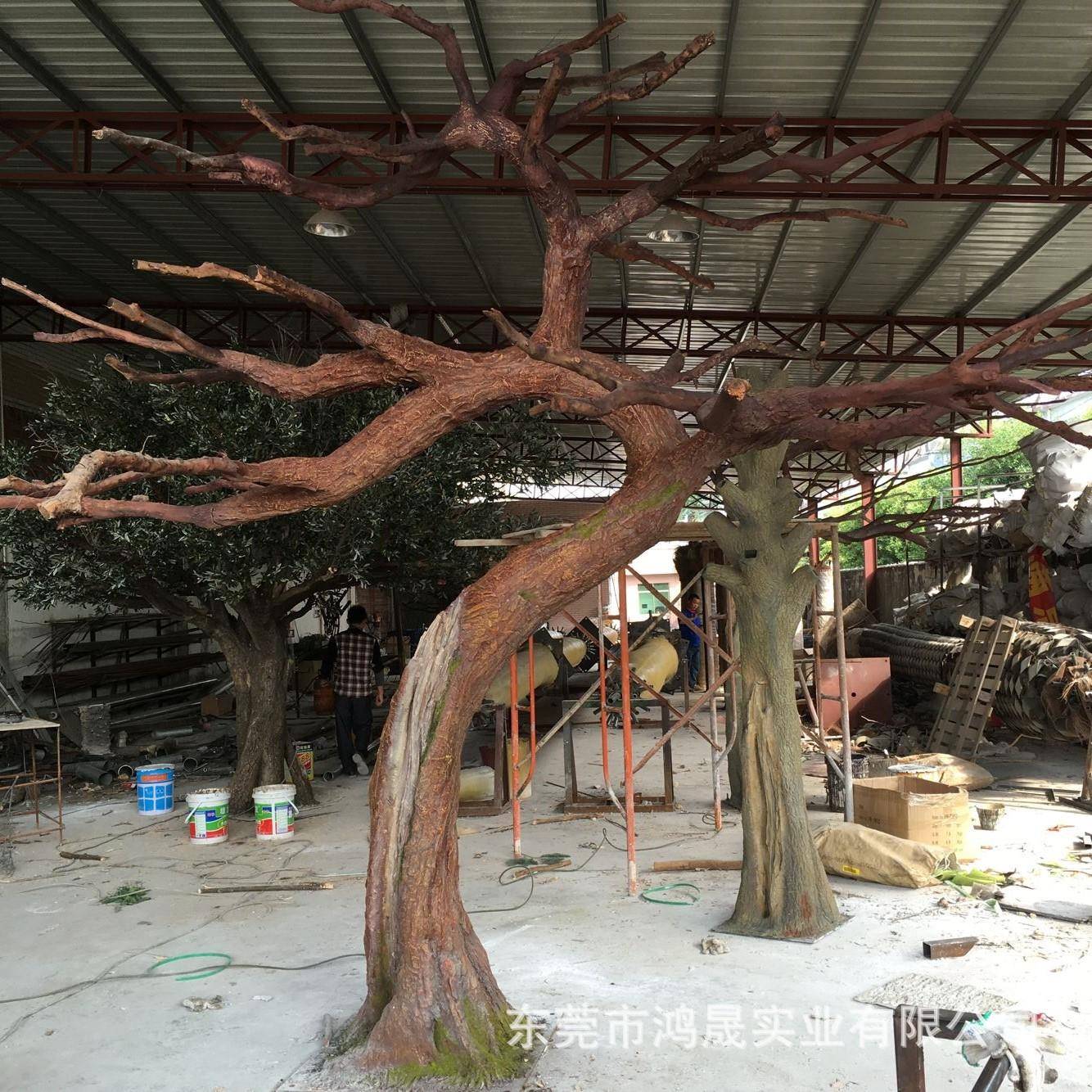 仿真树杆玻璃钢北欧时尚造型榕树杆大型造景室内景观装饰假树