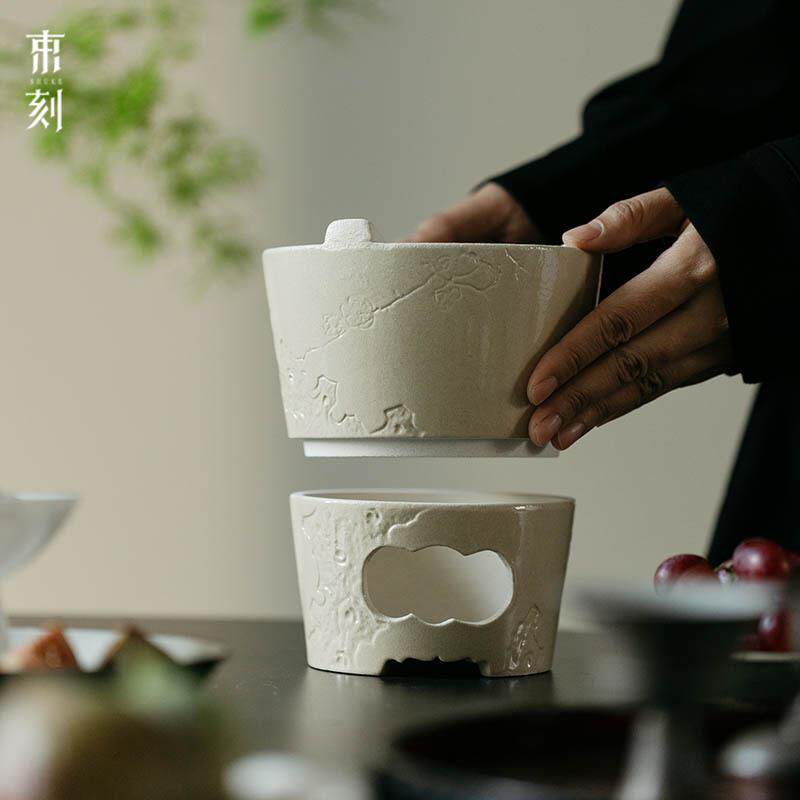 束刻全手工粉引耐火泥白泥炉泥火炉复古日式围炉煮茶碳炉茶事