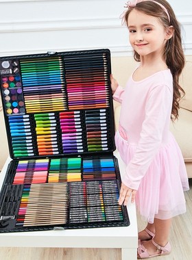 258pc儿童礼品水彩笔套装小学生美术画笔油画棒蜡笔套装 绘画套装