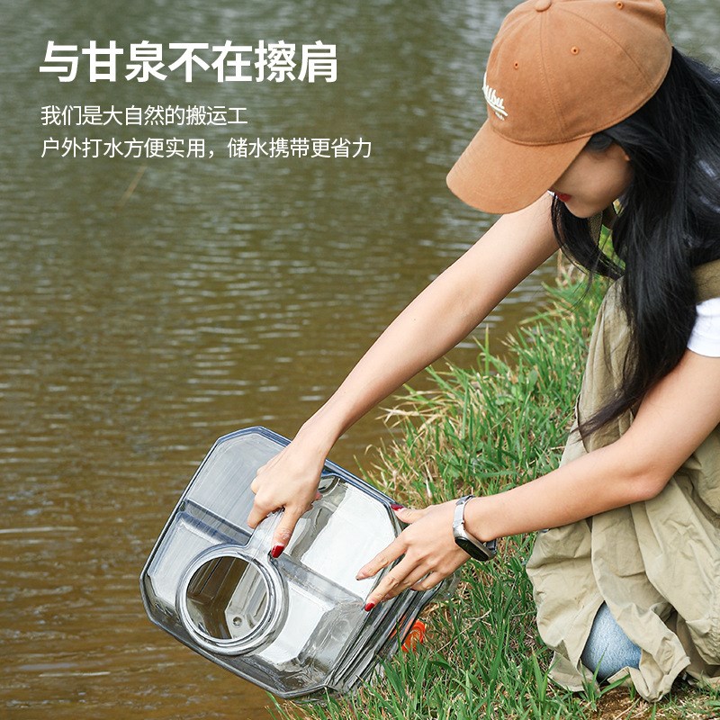 亚冠车载长方桶水桶纯净水桶12升户外水桶方桶塑料桶5L透明储水桶