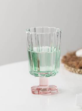中古彩色玻璃杯家用耐热杯子磨砂雪糕矮脚杯欧式冷饮杯装饰摆件