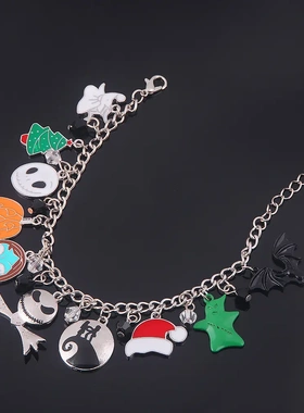 圣诞夜惊魂 骷髅头南瓜巫女圣诞帽组合手链 万圣节wish