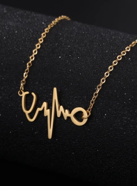 欧美爆款心电图女项链简约设计感切割心电图吊坠锁骨链不锈钢项饰