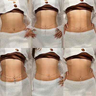 欧美性感沙滩风水钻流苏腰链时尚亮片链条身体链body hain