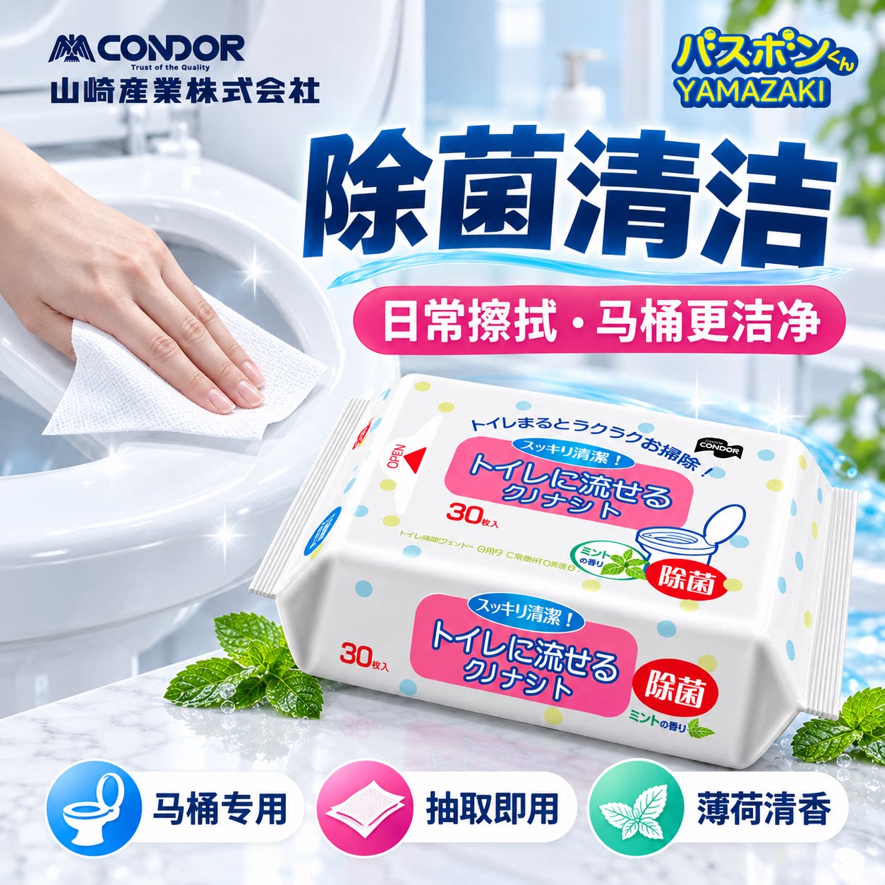 日本进口马桶清洁湿巾杀菌湿巾