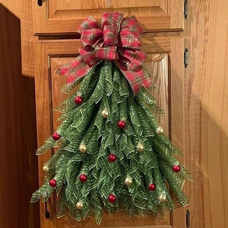 跨境新品圣诞树花环仿真蝴蝶结花环门饰门挂家居节日庭院装饰道具