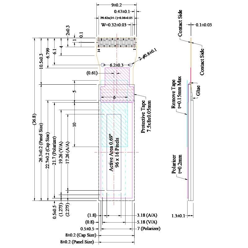晶拓0.69寸OLED液晶屏SSD1315小屏幕96x16显示屏裸屏单色屏IIC
