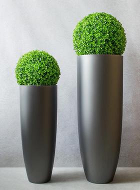 J^h玻璃钢银灰色圆形落地大花瓶简约现代家居样板间软装饰品花器