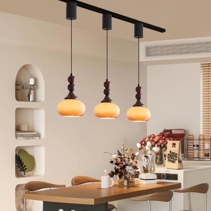 可升降法式奶油中古风餐厅灯氛围感玄关卧室床头小吊灯轨道餐桌灯