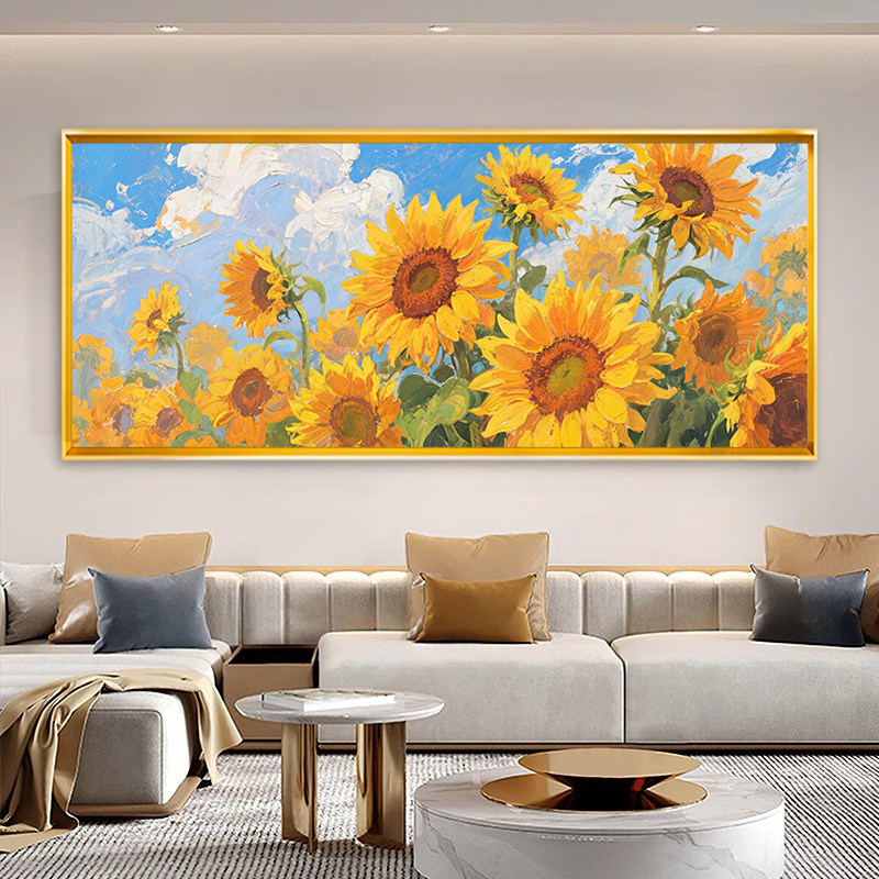 向日葵现代简约十字绣蓝天白云风景客厅精准印花全绣DIY制作满绣