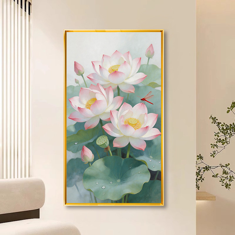 现代简约荷塘莲花十字绣满绣2026新款夏日莲花线绣入户玄关装饰绣