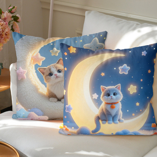 猫咪星空十字绣枕套家用客厅沙发抱枕自己手工线绣满绣简单制作