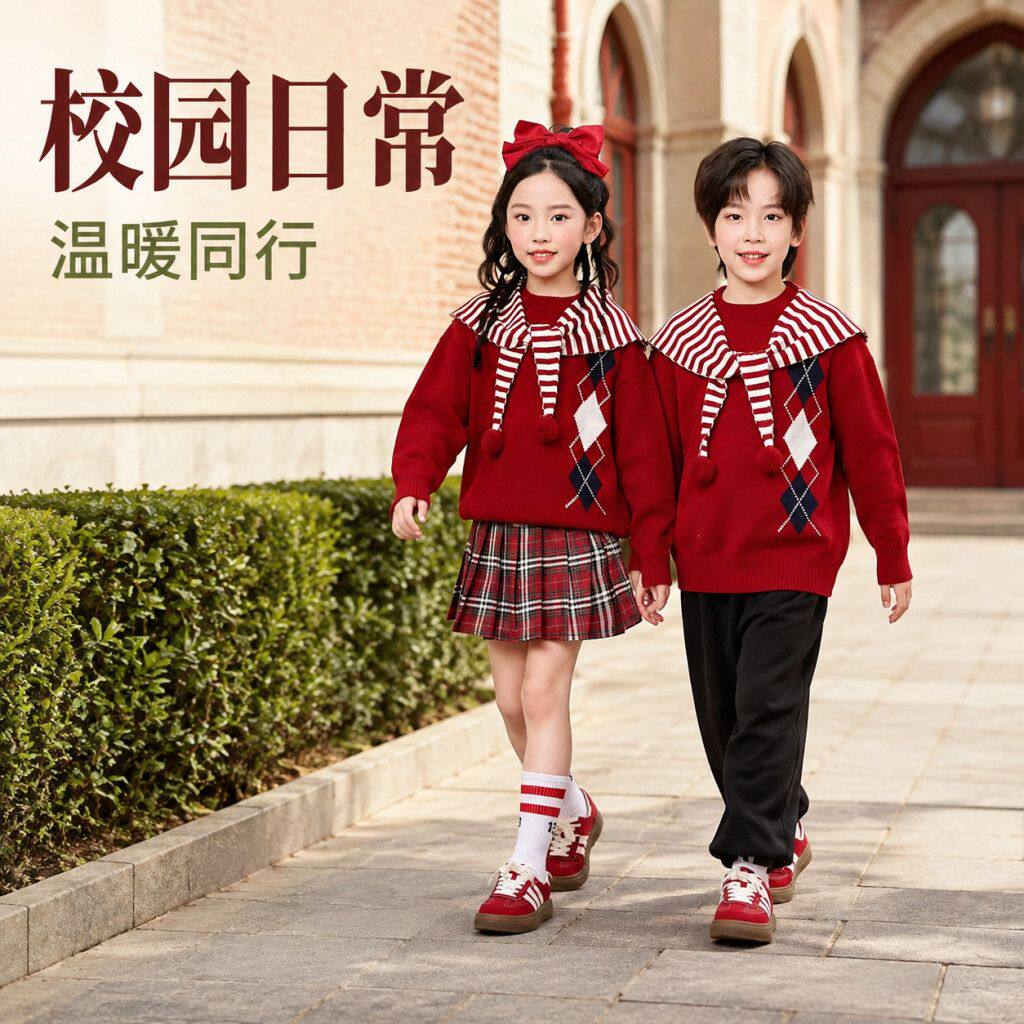 元旦儿童朗诵合唱红色毛衣演出服