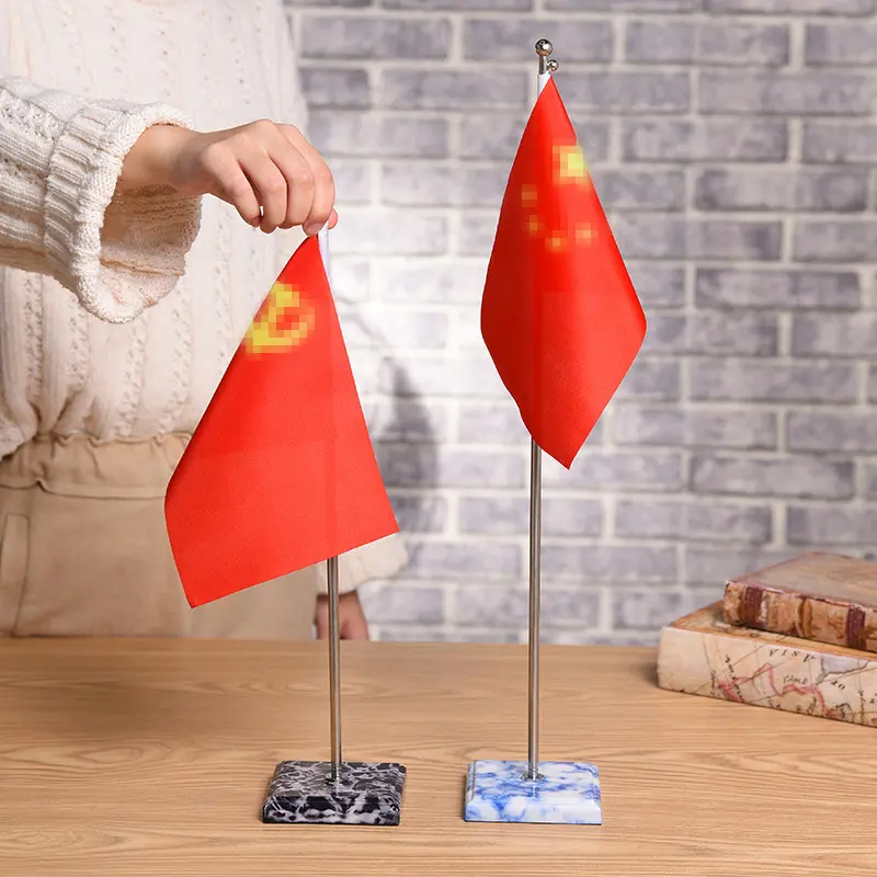 桌旗旗杆摆件伸缩旗杆仿大理石底座金属底座单杆旗帜小红旗