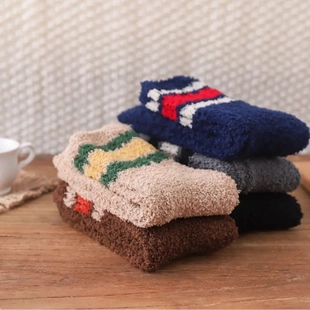 男式拖鞋袜运动加绒睡袜冬季珊瑚绒居家船员水手中筒袜