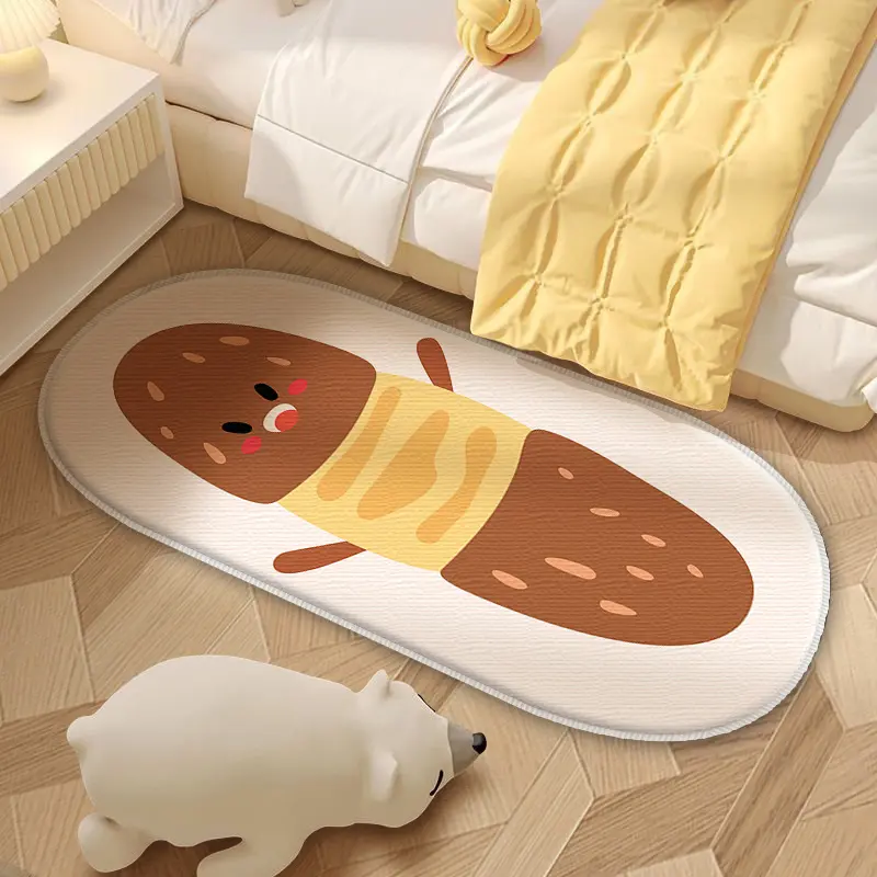 仿羊绒卡通床边地毯长条可爱ins少儿房地垫家用卧室毛绒毯床边毯
