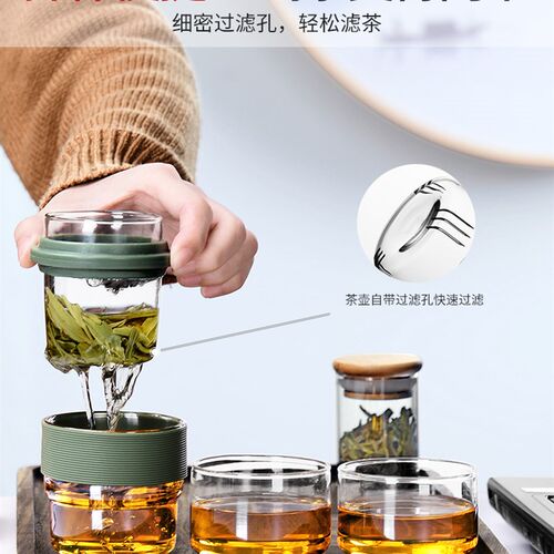 玻璃旅行茶具套j装快客杯便携式包随身小套功夫单人泡茶杯一壶二