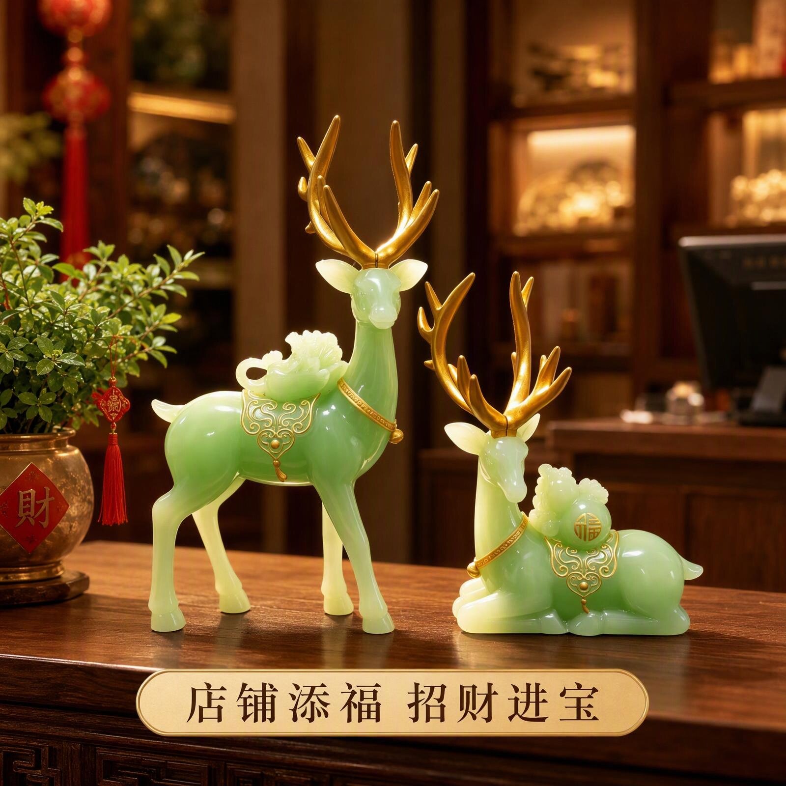 玉鹿摆件招财进宝吉祥装饰