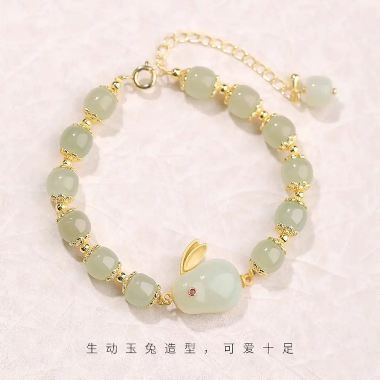 仿和田玉纳福玉兔手链女生国潮古风生肖兔网红手串情侣生日礼物