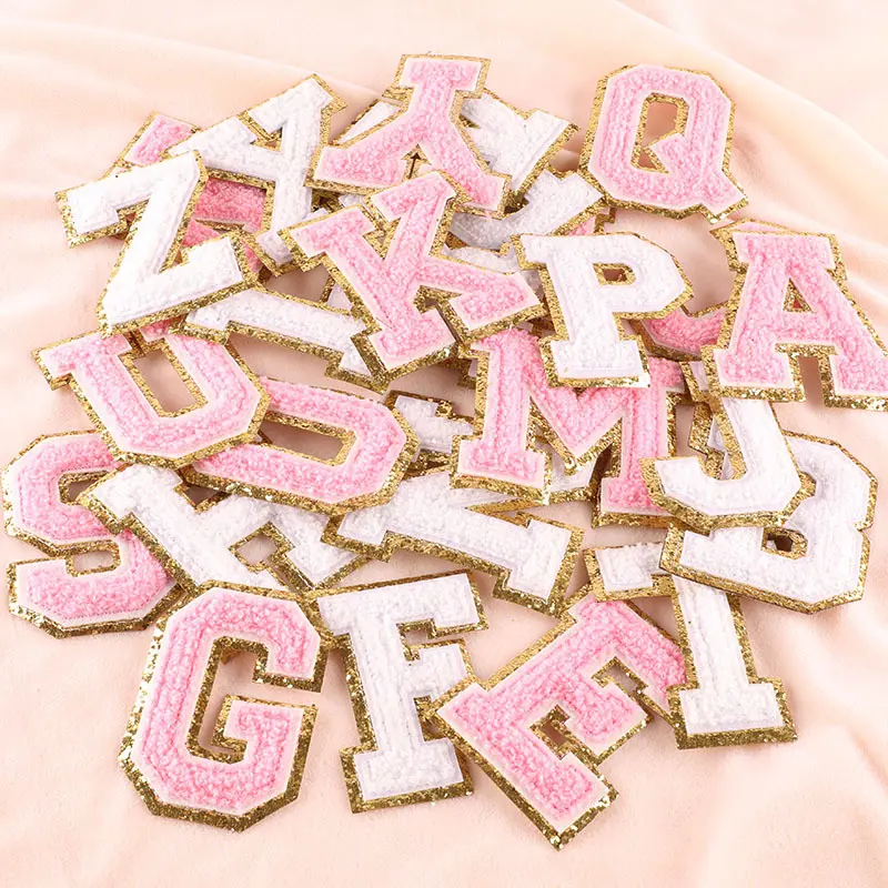 绣花标金边毛巾绣英文字母服装贴布绣雪尼尔刺绣布贴