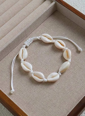 欧美 个性创意夏威夷风情休闲手饰天然贝壳手工编织手链