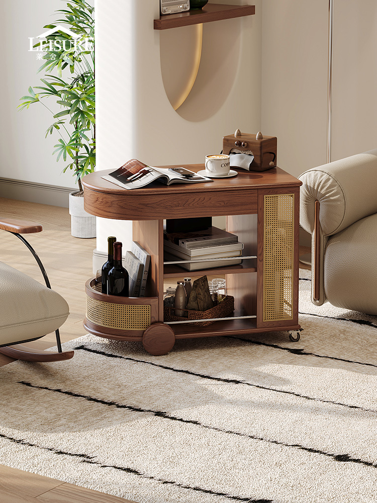 来社实木移动边桌可升级推车小公寓客厅家庭多功能储物架储物柜