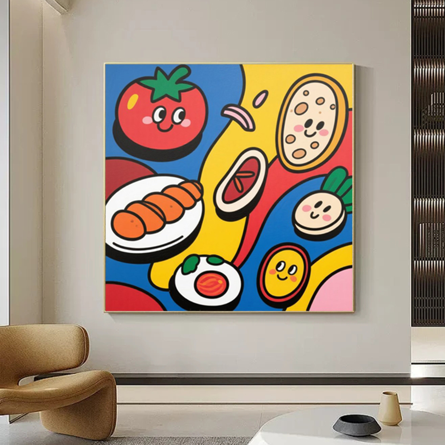 纯手绘油画美食派对美食卡通动漫画客厅餐厅装饰画儿童房装饰挂画图片