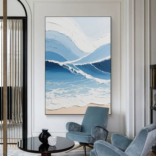 可班艺术纯手绘油画海浪肌理挂画