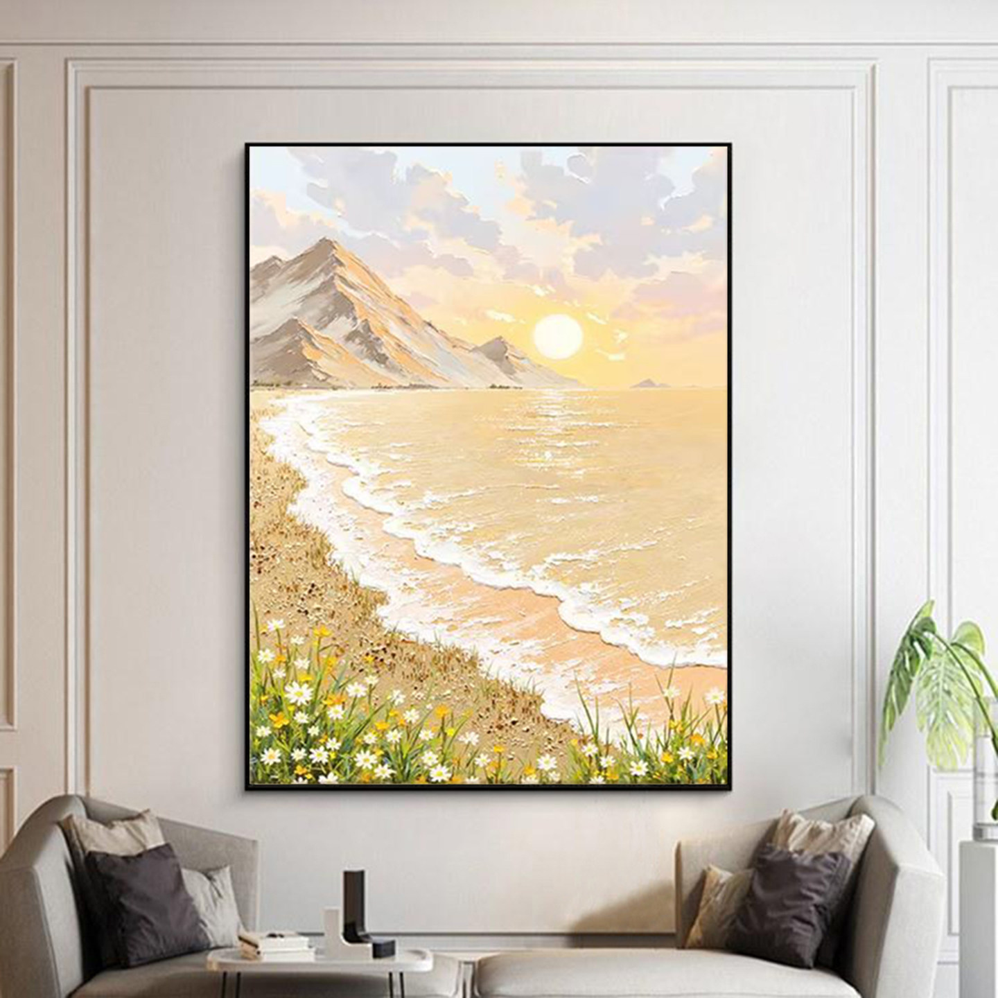 可班手绘油画日照山海装饰画