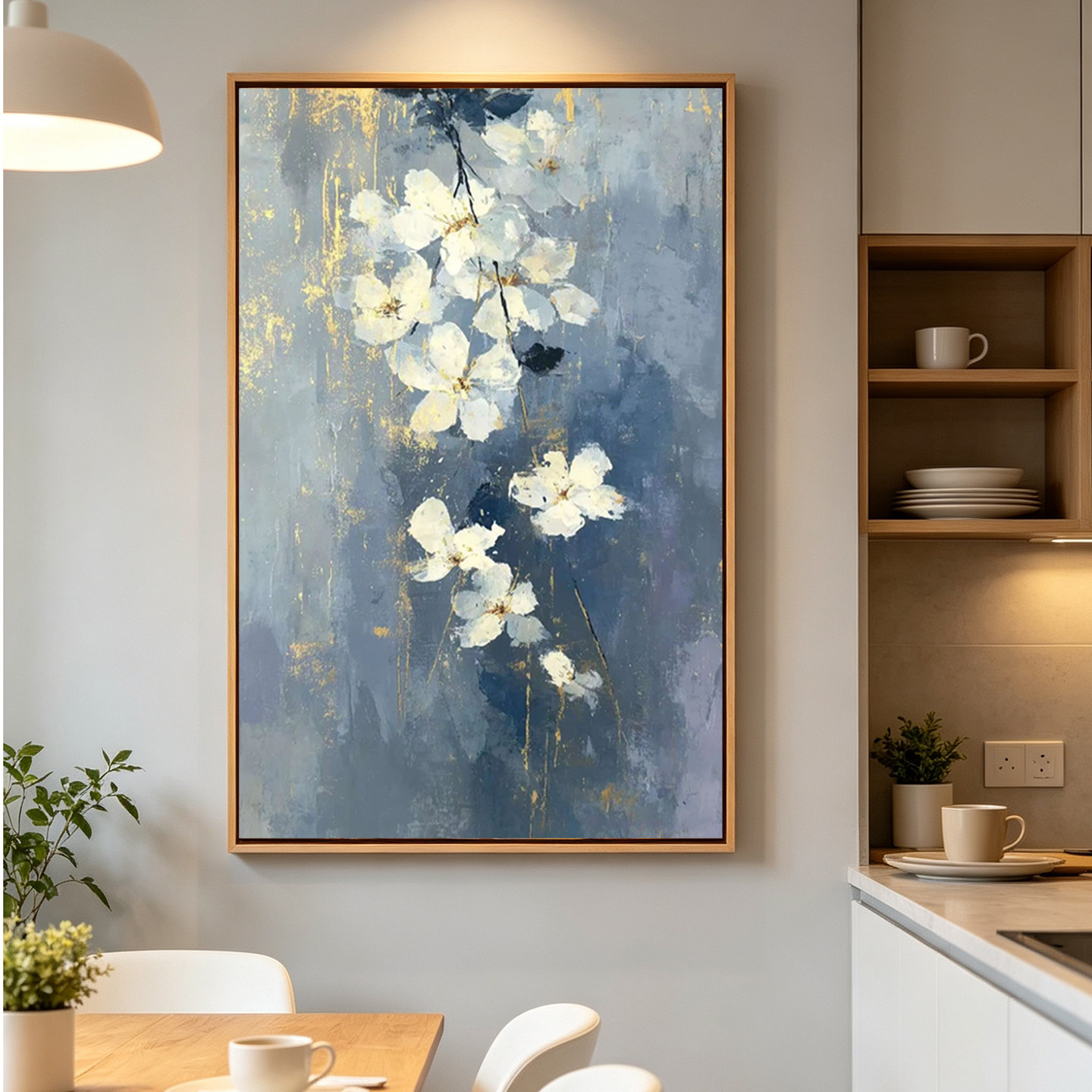 可班手绘油画素花鎏影玄关装饰画