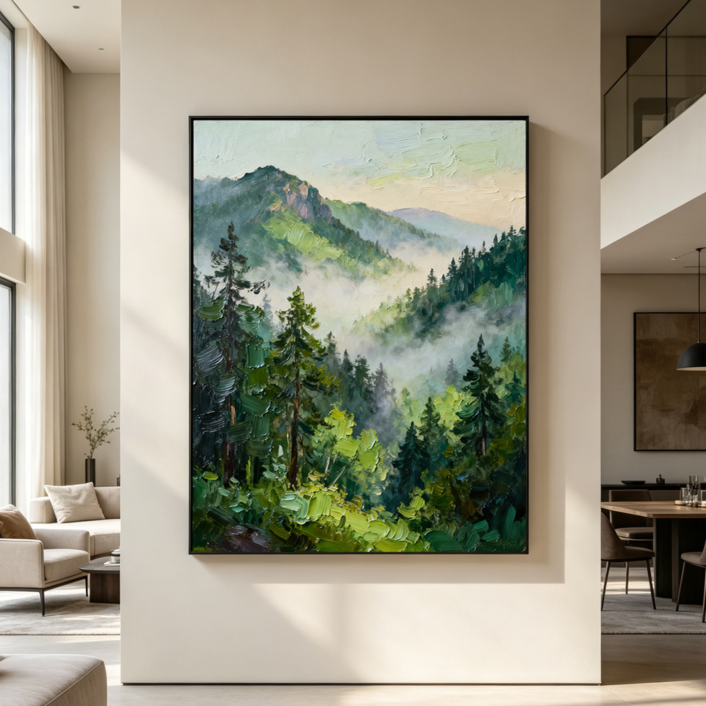 可班手绘油画云雾山林客厅装饰画