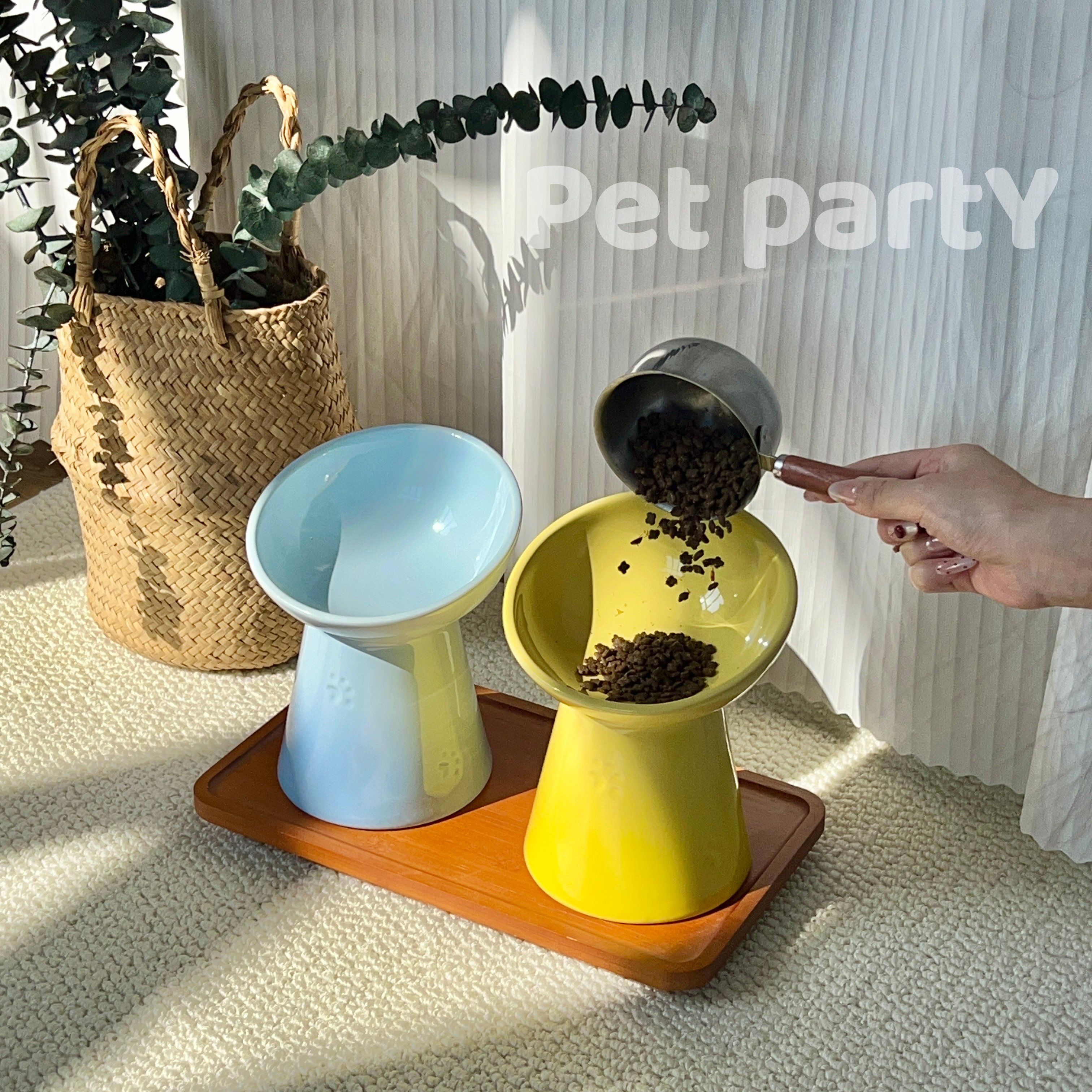 酷彩高脚斜口碗猫碗陶瓷小狗碗狗碗猫碗猫粮高脚碗釉下彩护颈狗粮