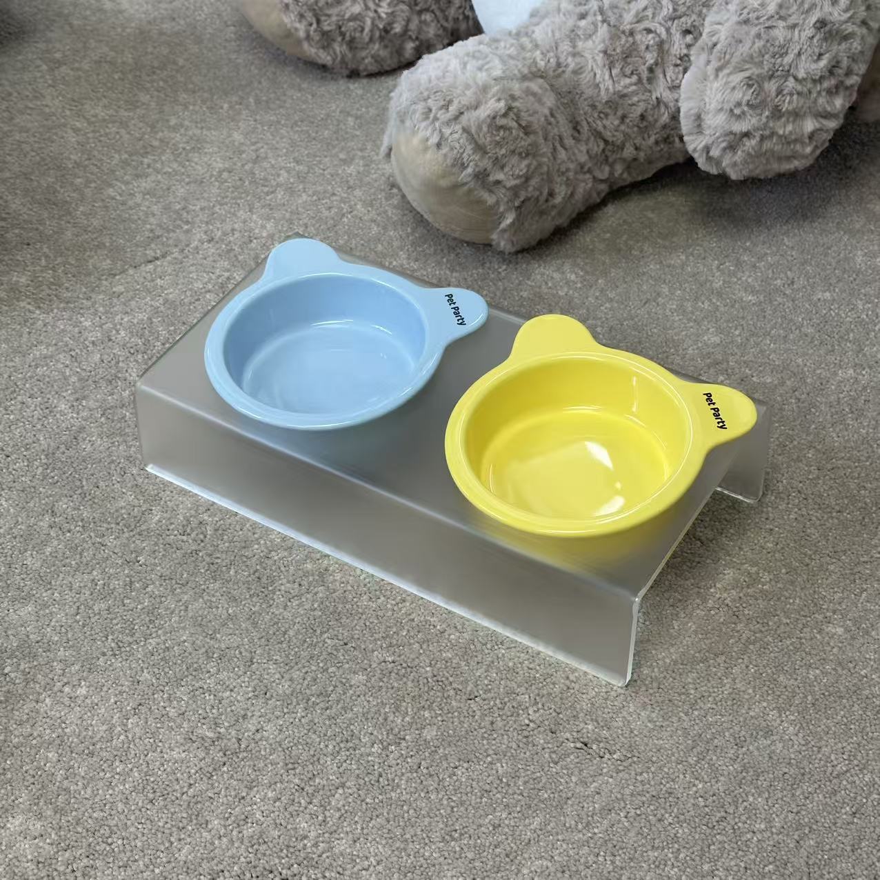宠物派对亚克力双碗架猫狗碗