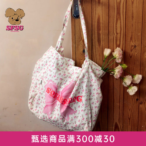 SFSG X 2026春夏新品碎花系列玫瑰蝴蝶结印花单肩包大容量挂件