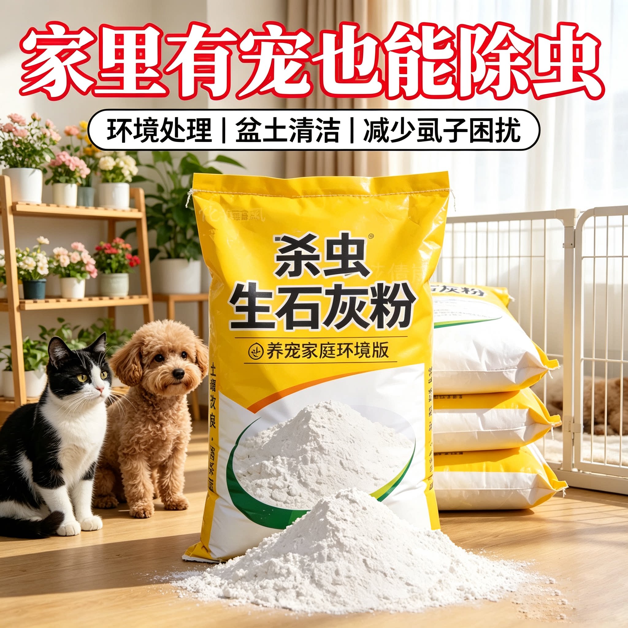杀虫生石灰粉养宠家庭环境驱虫猫狗除虱子螨虫虫卵室内盆土角落