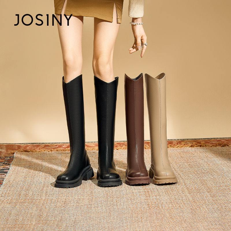 卓诗尼厚底骑士靴女2025新款秋冬显瘦长靴加绒雪地靴小个子长筒靴