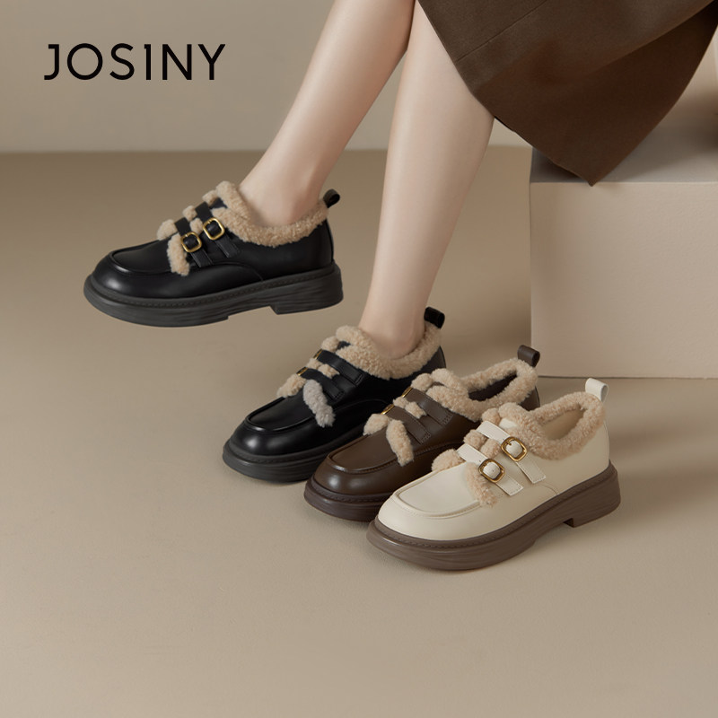 卓诗尼厚底乐福鞋女秋冬2025新款日系jk英伦风小皮鞋加绒保暖单