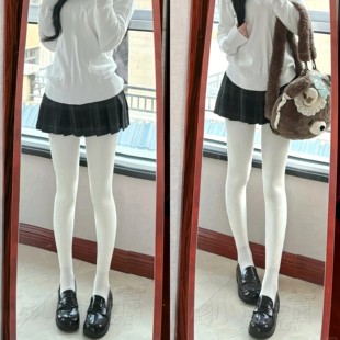 天鹅绒白丝袜少女黑色丝袜JK连裤袜纯欲开裆黑丝超薄厚白80d开档