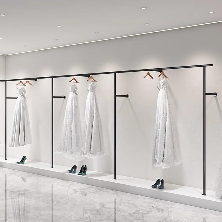 定制婚纱礼服架子展示架落地杆上墙铁艺影楼工作室架子挂衣架货架