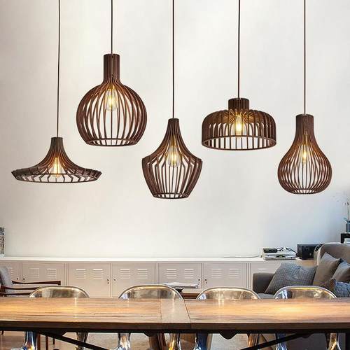 复古侘寂风实木吊灯创意个性餐厅咖啡厅民宿店铺商用胡桃木色灯具