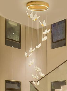 北欧轻奢餐厅别墅客厅大吊灯创意蝴蝶loft复式楼挑高楼梯长吊灯具