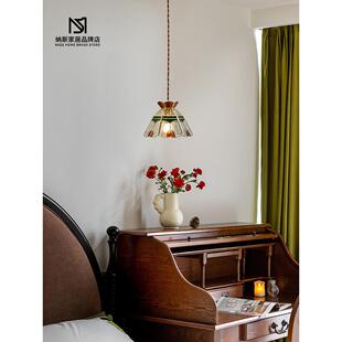 法式覆古田园主卧室床头吊灯中世纪餐厅酒吧入口全铜彩色玻璃小吊