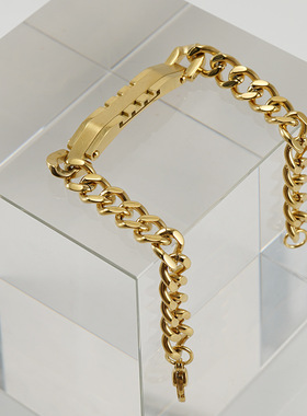 欧美不锈钢男士手链 时尚百搭18K金色钛钢古巴链手环饰品